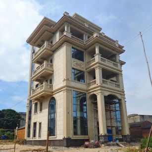 嘉兴 黄金麻花岗岩石材别墅外墙干挂搭配（雕花栏杆花瓶柱门楼罗马柱）