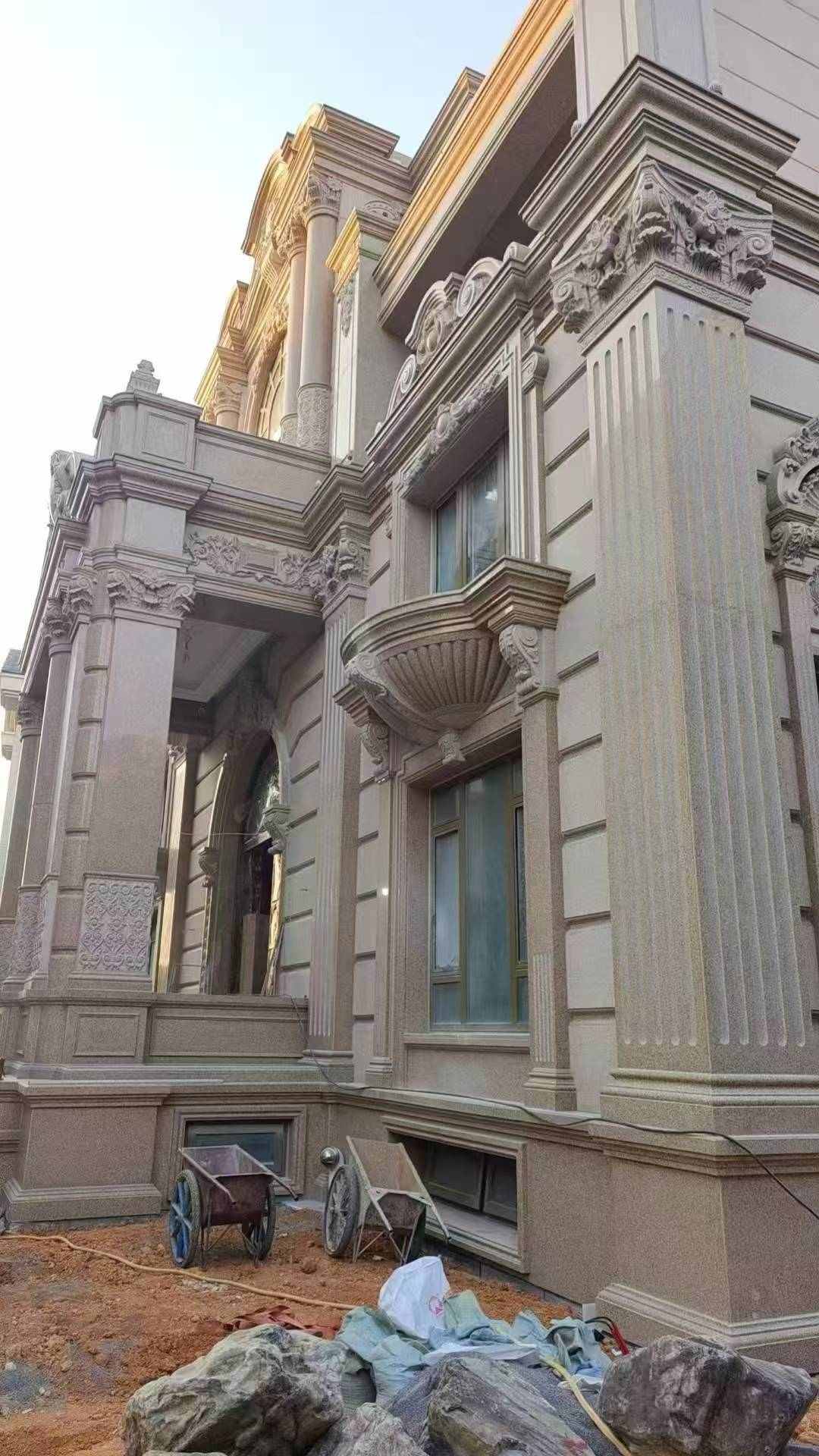 嘉兴 黄金麻花岗岩光面别墅外墙干挂施工完成