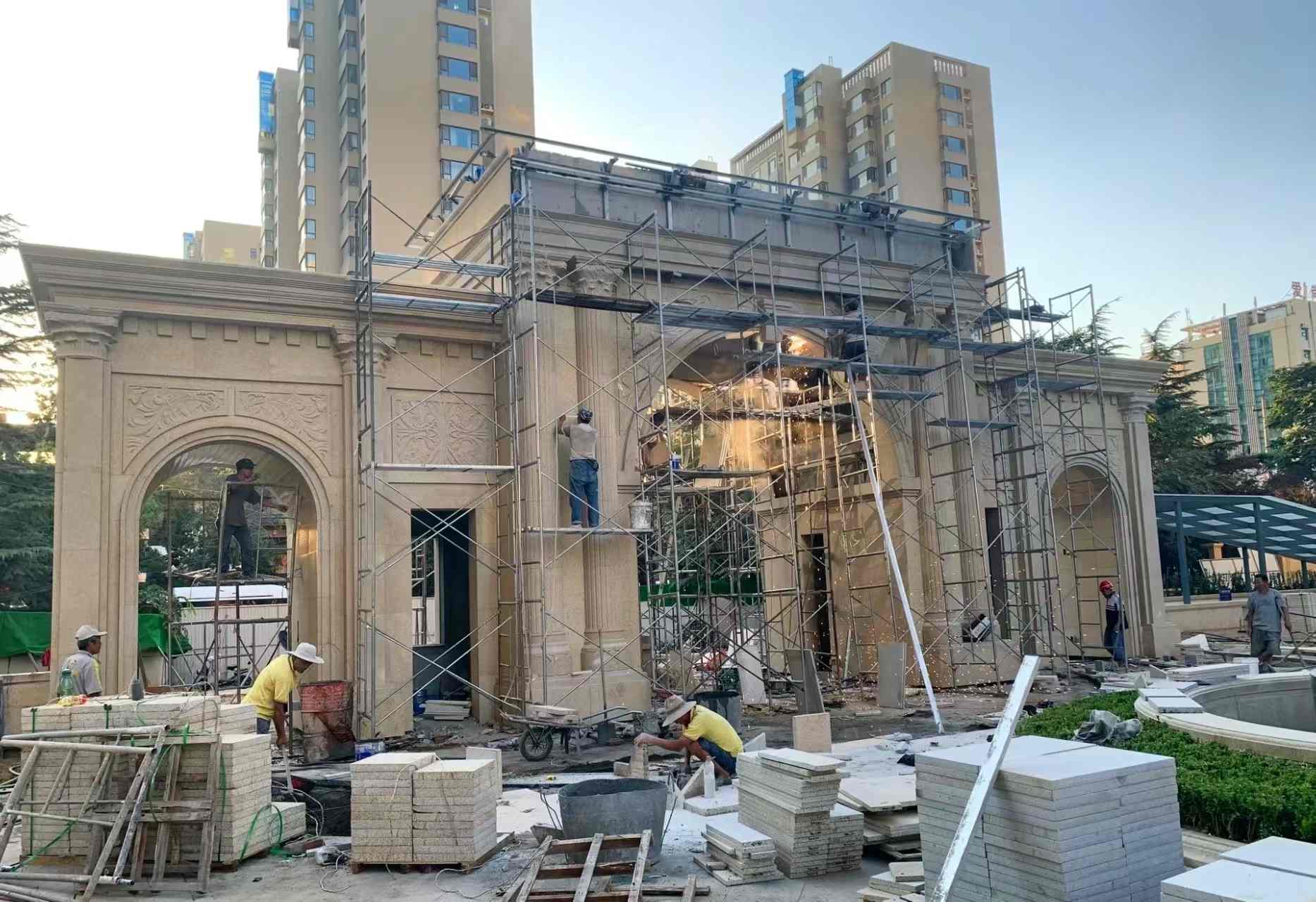 嘉兴 黄金麻荔枝面花岗岩小区门楼外墙干挂