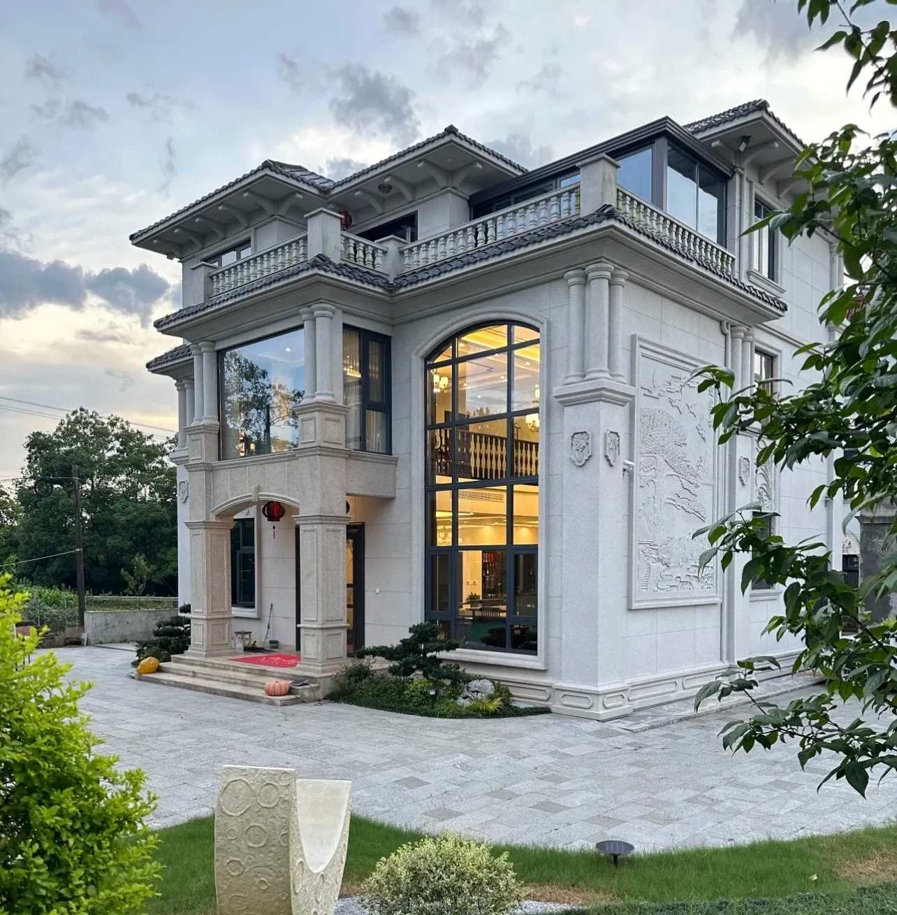 嘉兴 白麻花岗岩私人别墅干挂石材豪华定制