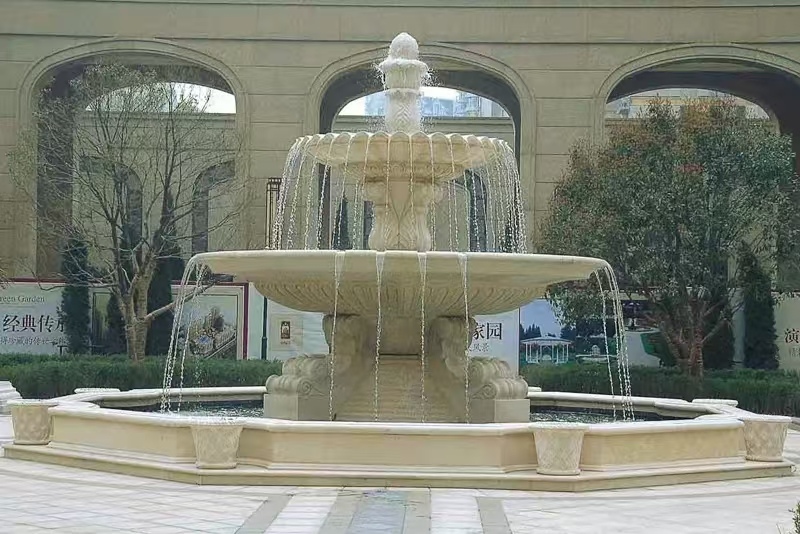 嘉兴 黄金麻花岗岩异型加工——户外庭院石雕流水喷泉