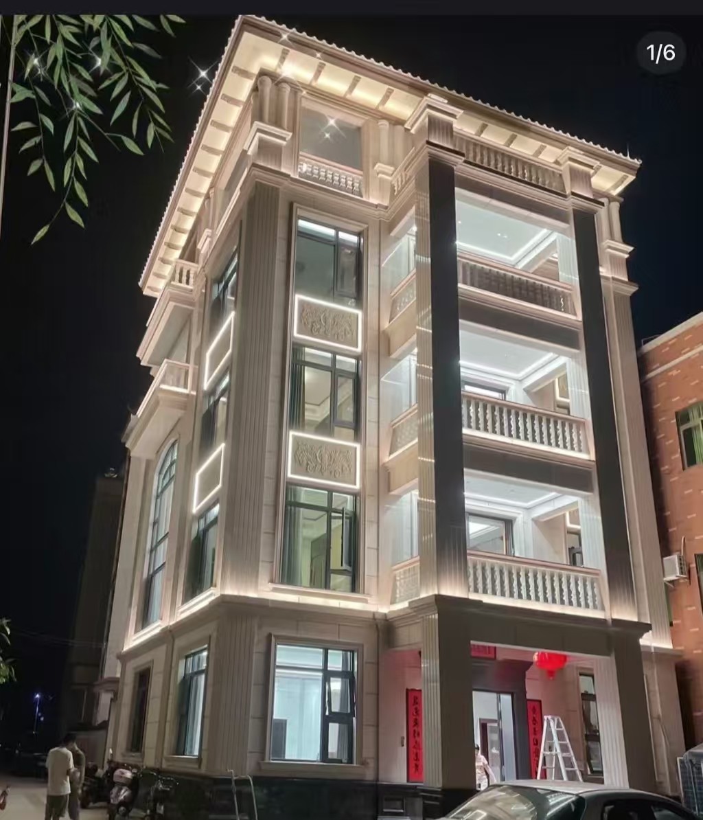 嘉兴 芝麻白花岗岩别墅外墙夜间效果